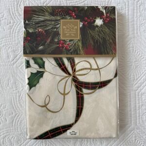 Lenox Holiday Nouveau Christmas Tablecloth 60x120 Oblong Ivory Gold Plaid New